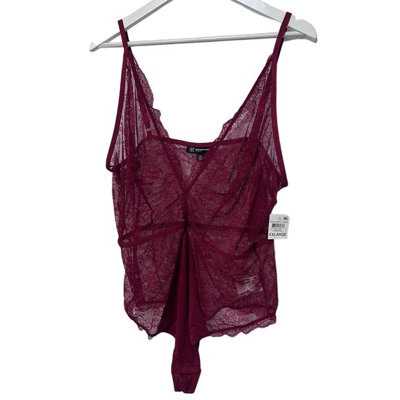 I.N.C. INTERNATIONAL CONCEPTS WOMENS LACE PLUNGE BODYSUIT MARASCHINO RED XXLARGE - Picture 2 of 11